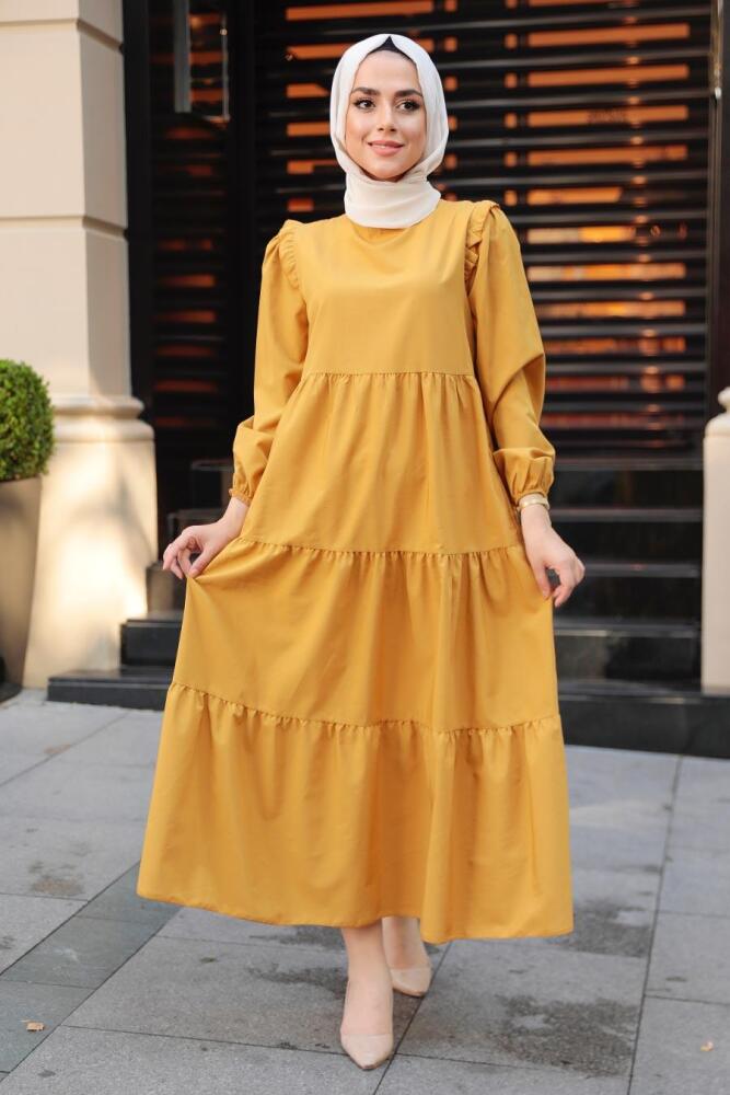 Mustard Hijab Dress 7688HR - 1