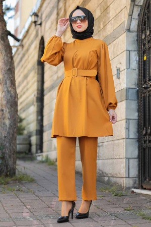 Mustard Hijab Dual Suit Dress 2351HR - 1