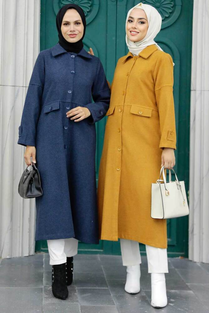 Mustard Hijab Stamp Coat 5808HR - 3