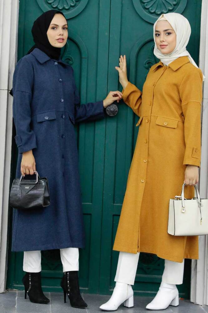 Mustard Hijab Stamp Coat 5808HR - 4