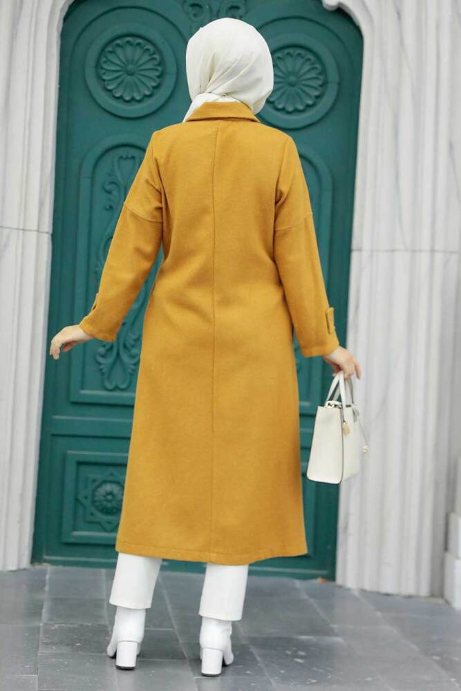 Mustard Hijab Stamp Coat 5808HR - 6