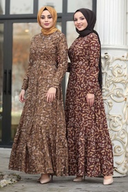 Mustard Hijab Velvet Dress 1498HR - Thumbnail