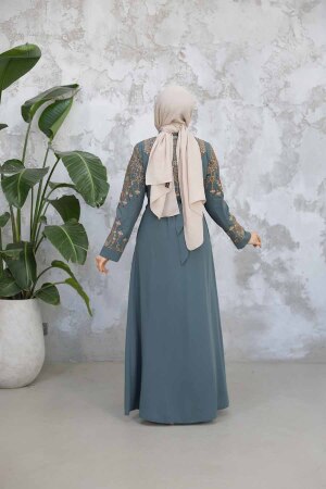 Nakış Desenli Çağla Yeşili Tesettür Abaya 90312CY - 4