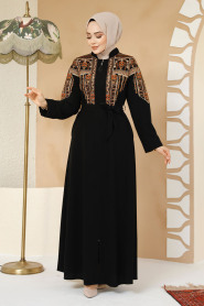 Nakış Desenli Siyah Tesettür Abaya 25301S - 2