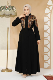 Nakış Desenli Siyah Tesettür Abaya 25301S - 3