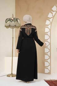 Nakış Desenli Siyah Tesettür Abaya 25301S - 4