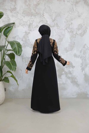 Nakış Desenli Siyah Tesettür Abaya 90312S - 3