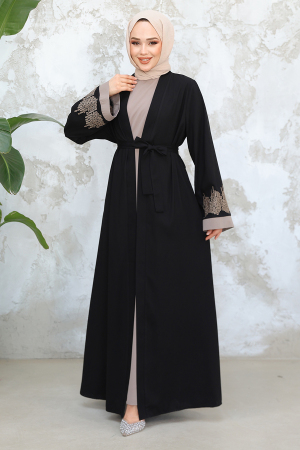 Nakış Desenli Siyah Tesettür Abaya Takım 29128S - 3