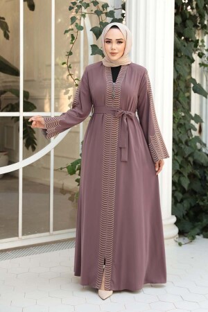 Nakış işlemeli Gül Kurusu Tesettür Abaya 29114GK - 2