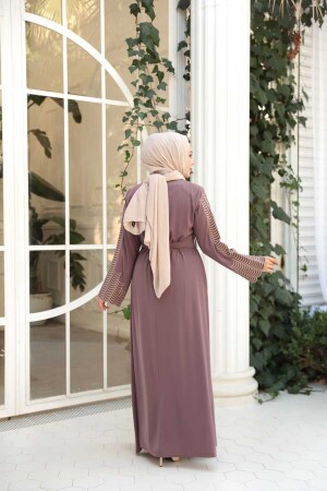 Nakış işlemeli Gül Kurusu Tesettür Abaya 29114GK - 3