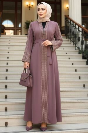 Nakış işlemeli Gül Kurusu Tesettür Abaya 29114GK 