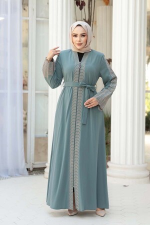 Nakış işlemeli Mint Tesettür Abaya 29114MINT - 2
