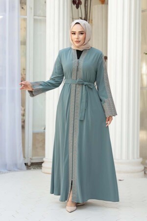 Nakış işlemeli Mint Tesettür Abaya 29114MINT 