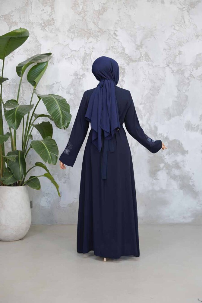 Nakış İşlemeli Lacivert Tesettür Ferace 29124L - 3