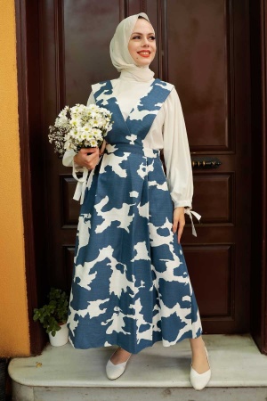 Navy Blue Hijab Gilet Dress 1274L - 1