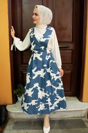 Navy Blue Hijab Gilet Dress 1274L - 2