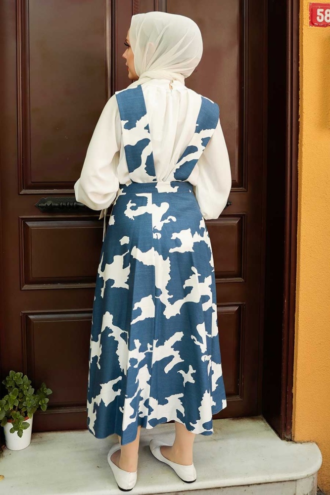 Navy Blue Hijab Gilet Dress 1274L - 3