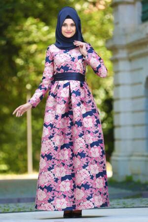 Neva Style - Long Navy Blue Hijab Prom Dress 24412L - 1