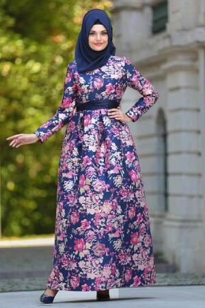 Neva Style - Stylish Navy Blue Muslim Bridal Dress 24413L - 1