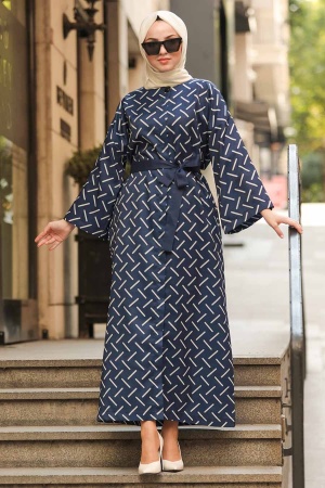 Navy Blue Hijab Coat 20151L - 1