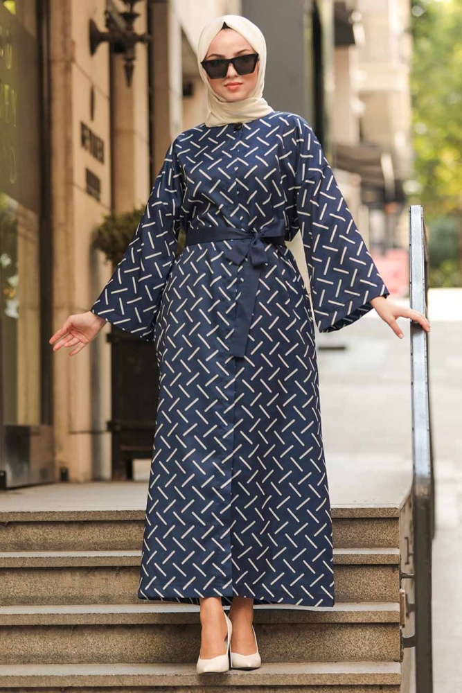 Navy Blue Hijab Coat 20151L - 1