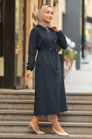 Navy Blue Hijab Coat 51701L - Thumbnail