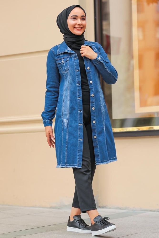 Navy Blue Hijab Denim Jacket 10646L - 2