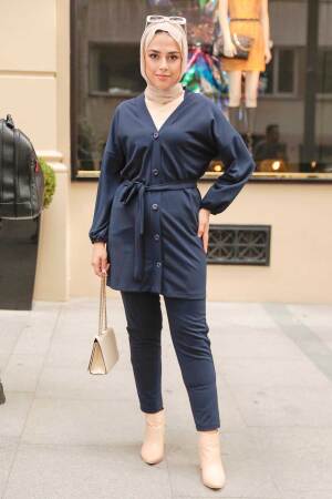 Navy Blue Hijab Double Suit 5815L - 1
