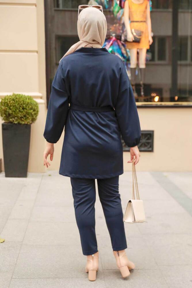 Navy Blue Hijab Double Suit 5815L - 2