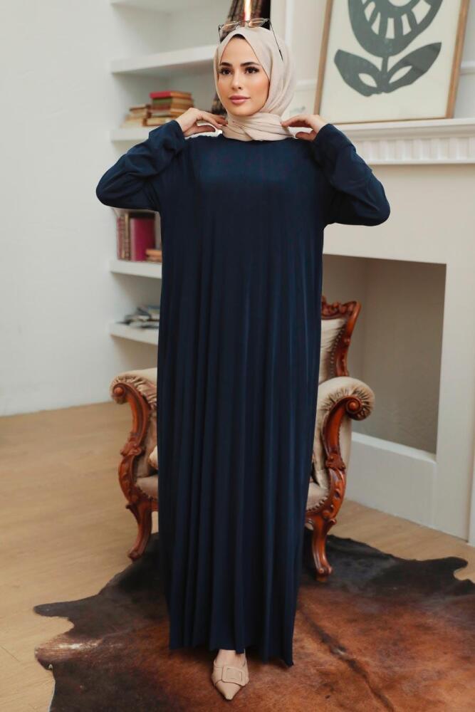 Navy Blue Hijab Dress 1077L - 1