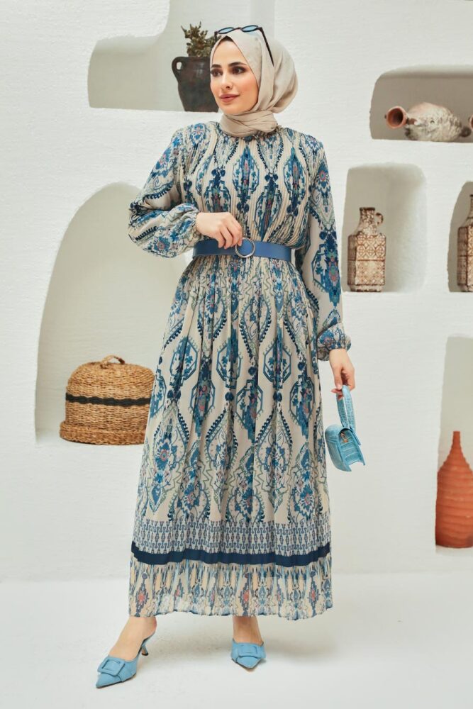 Navy Blue Hijab Dress 229018L - 1