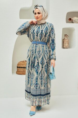 Navy Blue Hijab Dress 229018L - 2