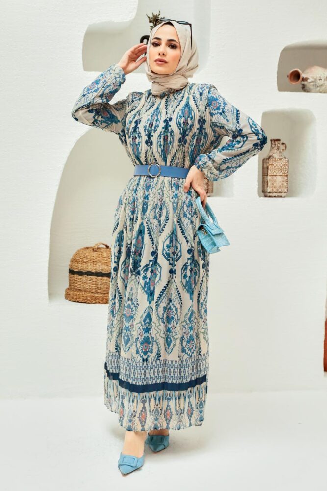 Navy Blue Hijab Dress 229018L - 3