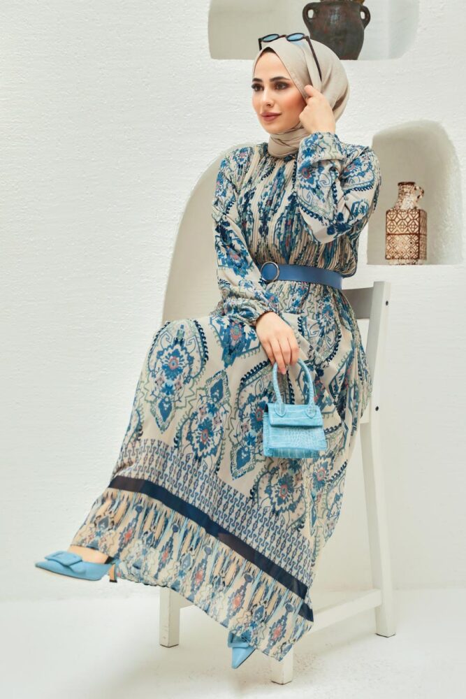 Navy Blue Hijab Dress 229018L - 4