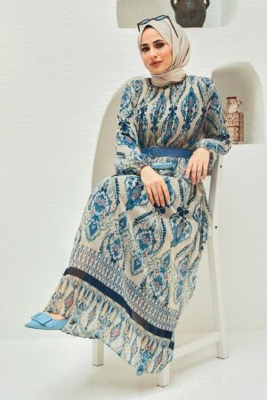 Navy Blue Hijab Dress 229018L - 5