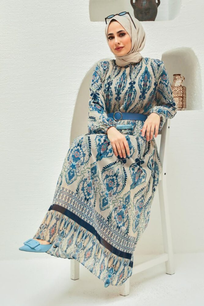 Navy Blue Hijab Dress 229018L - 5