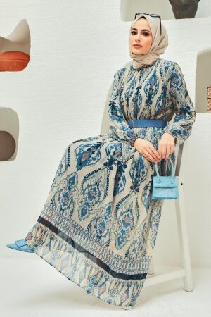 Navy Blue Hijab Dress 229018L - 6