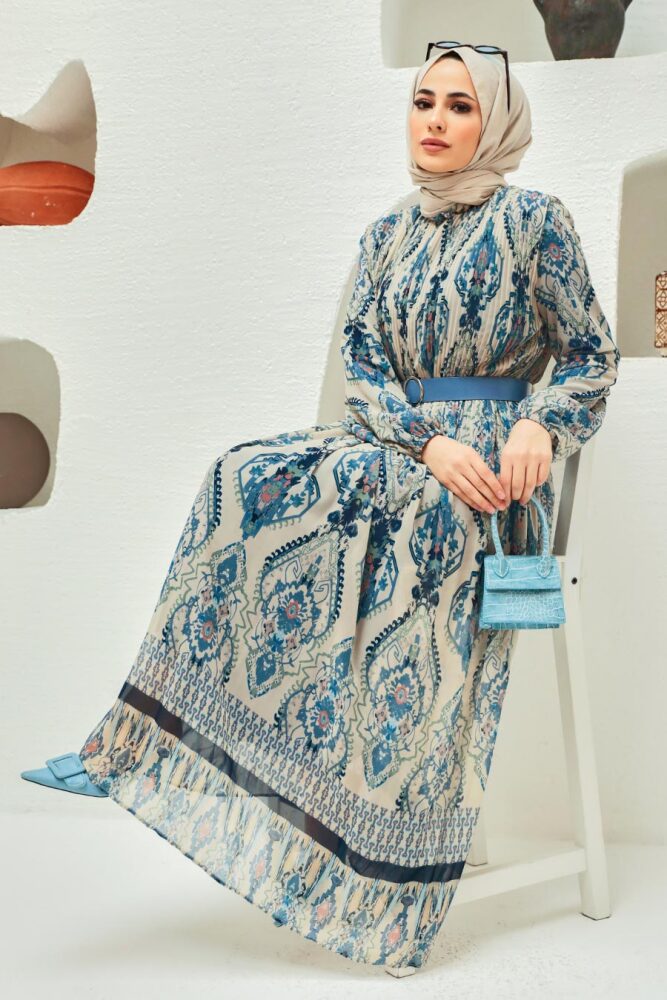 Navy Blue Hijab Dress 229018L - 6