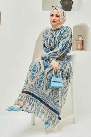 Navy Blue Hijab Dress 229018L - 7