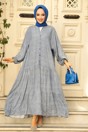 Navy Blue Hijab Dress 23452L - 1