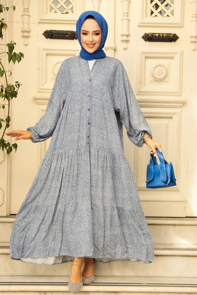 Navy Blue Hijab Dress 23452L - 1