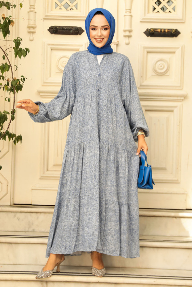 Navy Blue Hijab Dress 23452L - 3