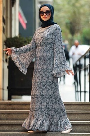 Navy Blue Hijab Dress 23811L - Thumbnail