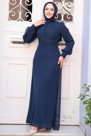 Navy Blue Hijab Dress 2703L - 2