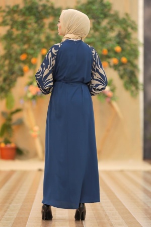 Navy Blue Hijab Dress 3321L - 3