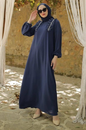 Navy Blue Hijab Dress 3341L - 1