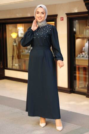 Navy Blue Hijab Dress 364200L - 1