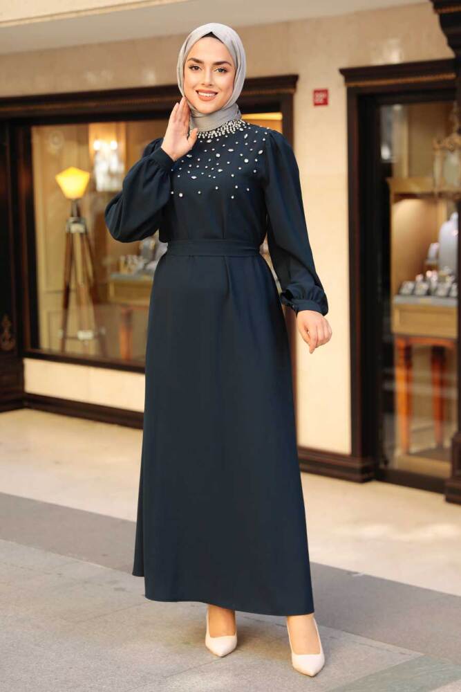 Navy Blue Hijab Dress 364200L - 1