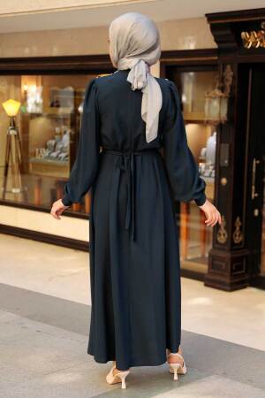 Navy Blue Hijab Dress 364200L - 2