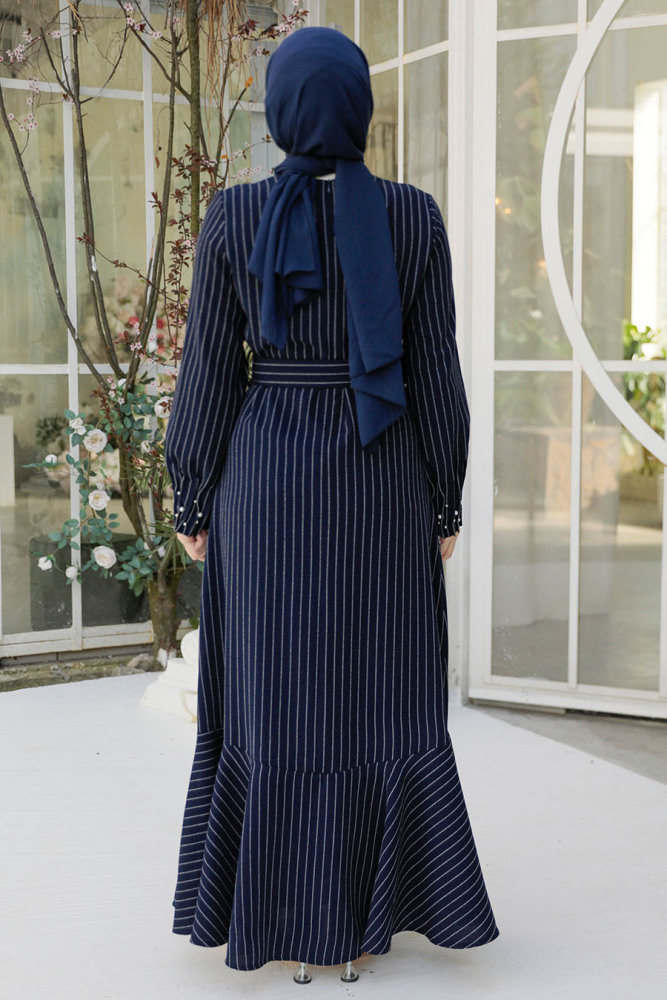 Navy Blue Hijab Dress 51911L - 4